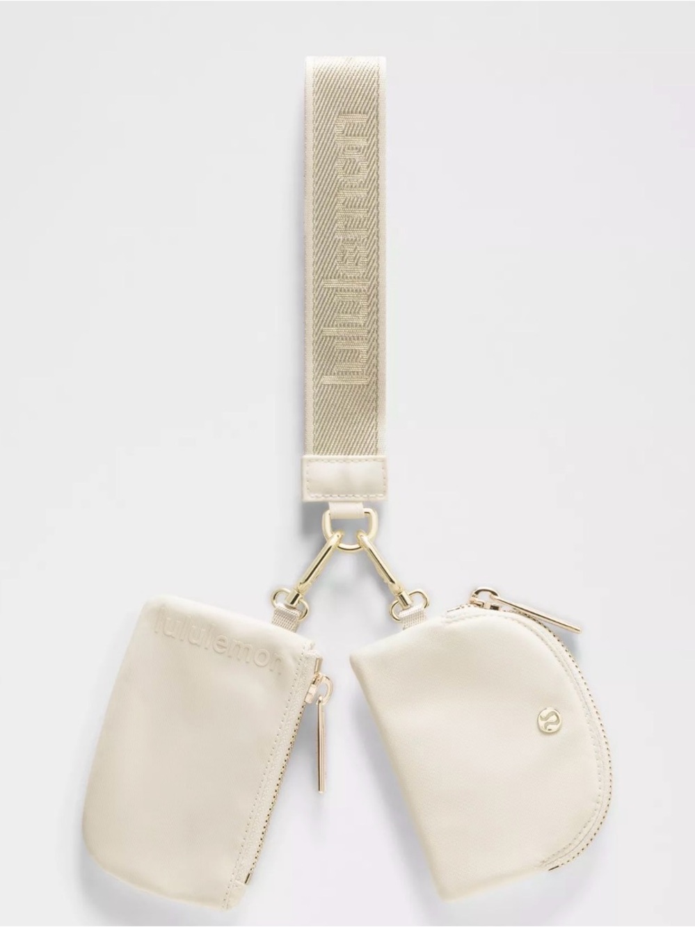 Lululemon Dual Pouch Wristlet Metallic Wordmark cream